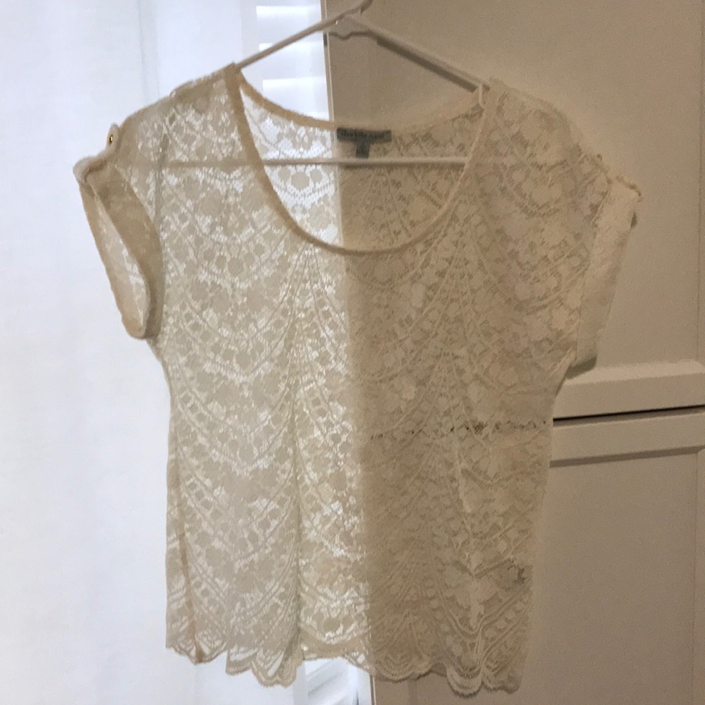Beige Lace Blouse with Gold Buttons
